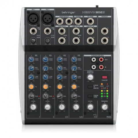 Behringer 802S - 8-kanałowy kompaktowy mikser analogowy z interfejsem USB zaprojektowany specjalnie do obsługi podcastów, streamowania oraz nagrywania w domu - Galeria zdjęcie 1
