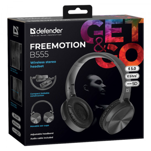 DEFENDER SŁUCHAWKI BLUETOOTH FREEMOTION B555 CZARNE - Galeria zdjęcie 5