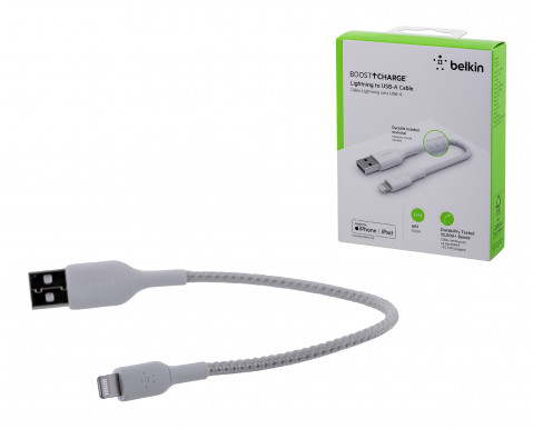 Kabel Belkin BoostCharge Braided Lightning to USB-A Cable 15cm oplot White - Galeria zdjęcie 1