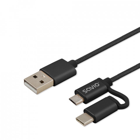 SAVIO KABEL 2W1 USB-MICRO USB/TYP C 2.1A 1M CL-128 - Galeria zdjęcie 6