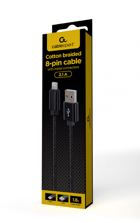 GEMBIRD KABEL USB - DO 8 PIN W OPLOCIE 1.8M CZARNY - Galeria zdjęcie 2