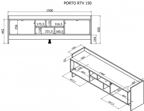 Szafka RTV PORTO 2D 150x38x50 dąb/czarny - Galeria zdjęcie 8
