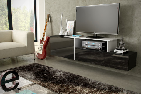 Szafka RTV SIGMA3 180 czarny/czarny połysk + biały - Galeria zdjęcie 3