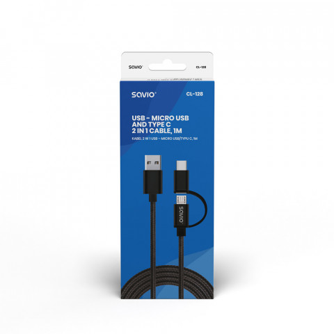 SAVIO KABEL 2W1 USB-MICRO USB/TYP C 2.1A 1M CL-128 - Galeria zdjęcie 5