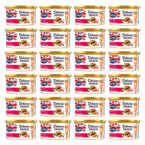 BUTCHER'S Delicious Dinners Cat- mokra karma dla kota z wołowiną i wątróbką w formie musu - puszka - 24x85g - Galeria zdjęcie 1