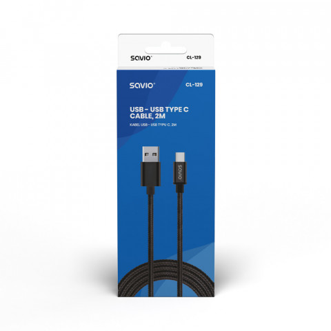 SAVIO KABEL USB - USB TYP C 2.1A, OPLOT, 2M CL-129 - Galeria zdjęcie 3