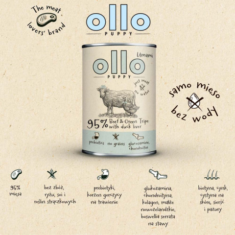OLLO Puppy Umami Wołowina i Zielona Żwacze z Kaczą Wątrobą - mokra karma dla psa - 400g - Galeria zdjęcie 3