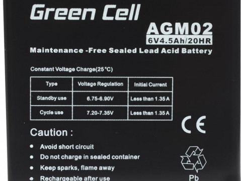 GREEN CELL AKUMULATOR ŻELOWY AGM02 6V 4,5AH - Galeria zdjęcie 2