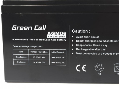 GREEN CELL AKUMULATOR ŻELOWY AGM06 12V 9AH - Galeria zdjęcie 2