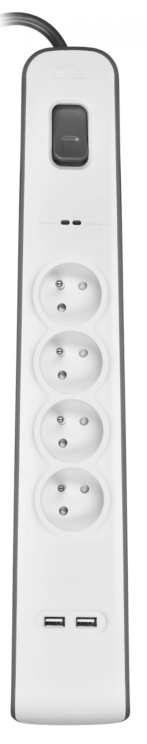 Listwa zasilająca Belkin Power Surge 4-PORT + 2xUSB-A 2.4A 525J 2m Grey/White - Galeria zdjęcie 2