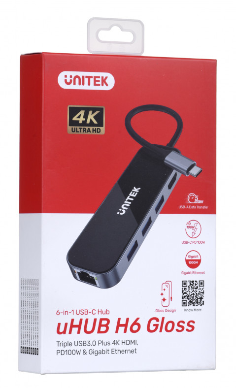 UNITEK HUB USB-C 3.1, RJ-45,3XUSB-A,HDMI,4K,PD100W - Galeria zdjęcie 4