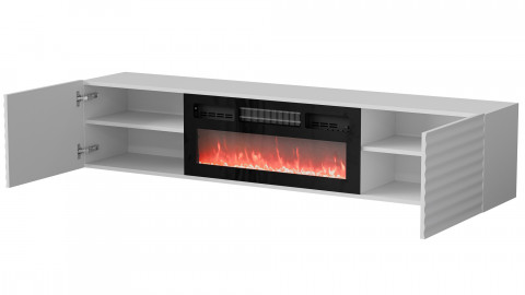 Szafka RTV TULA 183x35x37 biały mat + czarny kominek - Galeria zdjęcie 2