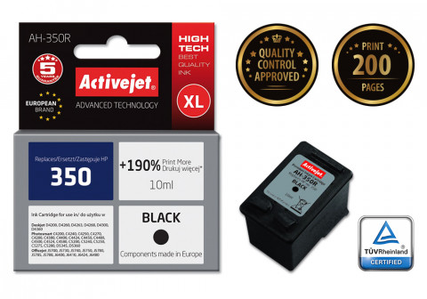 Activejet AH-350R Tusz do drukarki HP, Zamiennik HP 350 CB335EE; Premium; 10 ml; czarny. Drukuje więcej o 190%. - Galeria zdjęcie 2