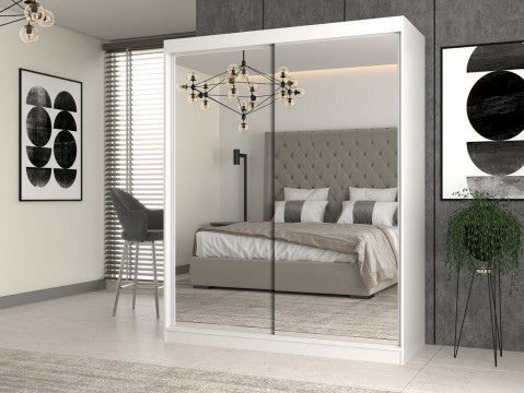 Szafa z drzwiami przesuwnymi z 2 lustrami IGA 160x61xH200 biel - Galeria zdjęcie 2