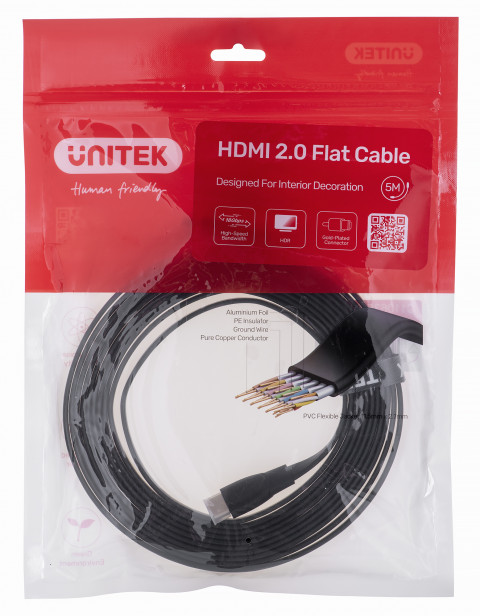 UNITEK KABEL HDMI 2.0 4K60HZ,PŁASKI,5M,C11063BK-5M - Galeria zdjęcie 1