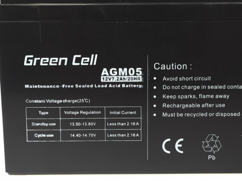 GREEN CELL AKUMULATOR ŻELOWY AGM05 12V 7,2AH - Galeria zdjęcie 2