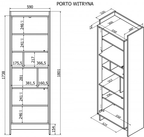 Witryna PORTO 59x38x180 dąb/czarny - Galeria zdjęcie 4