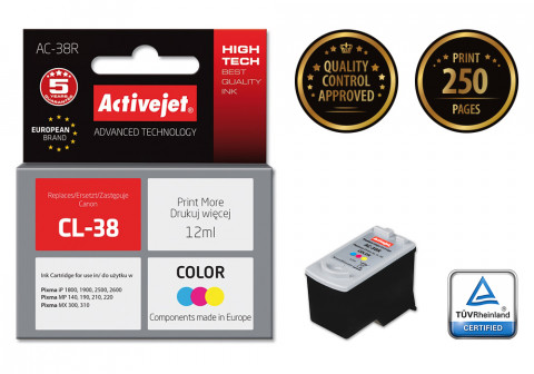 Activejet AC-38R Tusz do drukarki Canon, Zamiennik Canon CL-38; Premium; 12 ml; kolor. - Galeria zdjęcie 2