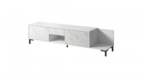 Szafka RTV MARMO 2D1S1K 195x40xH47,5 biały mat/marmur biały - Galeria zdjęcie 1