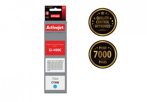 Activejet AC-G490C Tusz do drukarki Canon, Zamiennik Canon GI-490C; Supreme; 70 ml; 7000 stron, błękitny. - Galeria zdjęcie 2