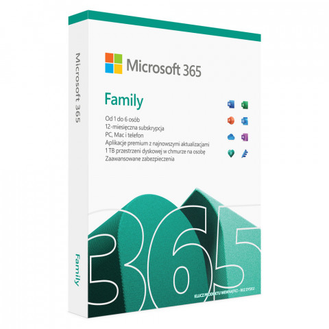 Microsoft 365 Family (6 użytkowników; 12 miesięcy; wersja fizyczna; domowa; Polska) (6GQ-01593) - Galeria zdjęcie 1