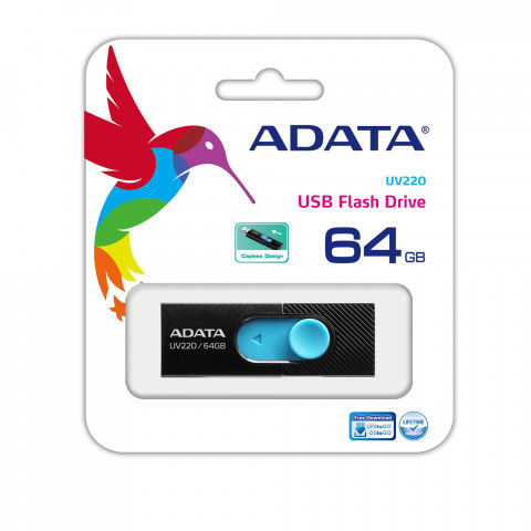 ADATA FLASHDRIVE UV220 64GB USB 2.0 BLACK/BLUE - Galeria zdjęcie 2