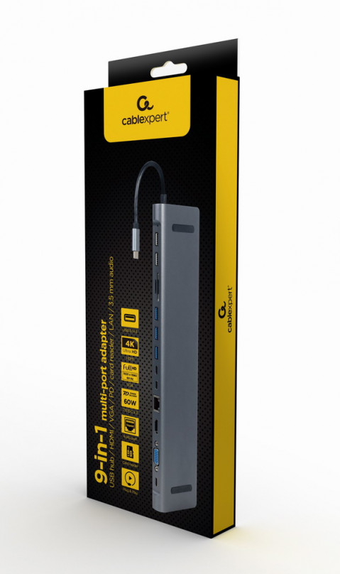 GEMBIRD MULTI ADAPTER USB TYPE-C 8W1 KOLOR SZARY - Galeria zdjęcie 4