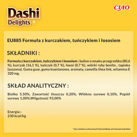 INABA CAT Dashi Delights Silky Broth Chicken with Tuna & Salmon - przysmak dla kota - 40g - Galeria zdjęcie 6