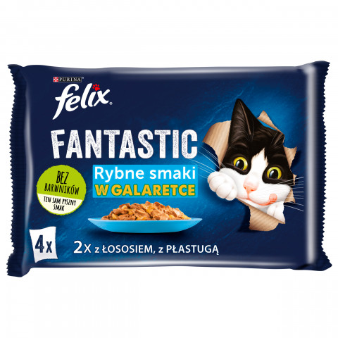 FELIX Fantastic Łosoś w galaretce + Gładzica w galaretce - saszetki dla kota - 4x85g - Galeria zdjęcie 1