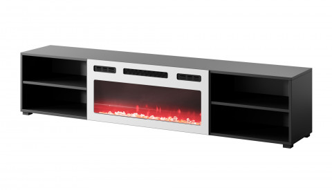 Szafka RTV POLO 180x33x39 czarny + kominek biały - Galeria zdjęcie 1