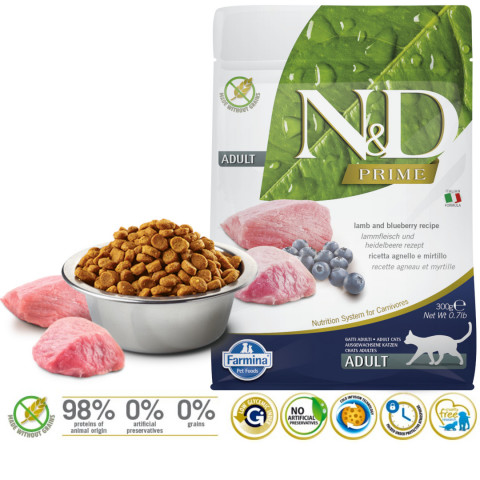 FARMINA N&D Prime Cat Lamb and Blueberry Adult - sucha karma dla kota - 300 g - Galeria zdjęcie 2