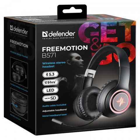 DEFENDER SŁUCHAWKI BLUETOOTH FREEMOTION B571 CZARNE LED - Galeria zdjęcie 10
