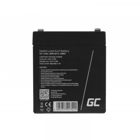 GREEN CELL AKUMULATOR ŻELOWY AGM27 12V 5AH - Galeria zdjęcie 2