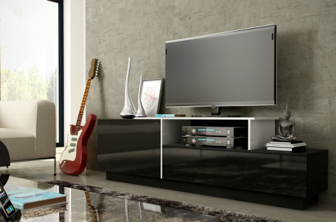 Szafka RTV SIGMA3 180 czarny/czarny połysk + biały - Galeria zdjęcie 2