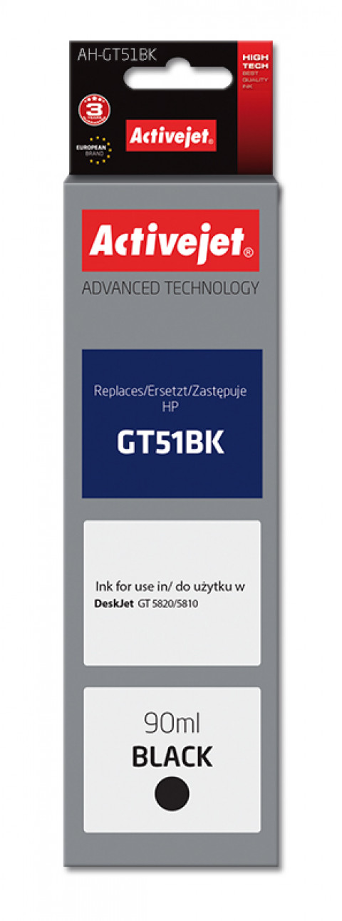 Activejet AH-GT51BK Tusz do drukarki HP, Zamiennik HP GT51BK M0H57AE; Supreme; 90 ml; 6000 stron, czarny. Buteleczki z atramentem. - Galeria zdjęcie 1