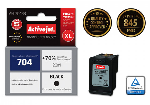 Activejet AH-704BR Tusz do drukarki HP, Zamiennik HP 704 CN692AE; Premium; 20 ml; czarny. Drukuje więcej o 70%. - Galeria zdjęcie 2