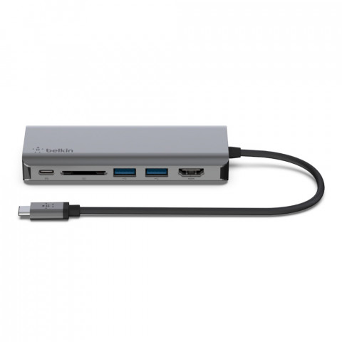 Hub Belkin Connect USB-C 6-in-1 Multiport Adapter 1x4k HDMI/2xUSB-A/1xUSB-C PD3.0/1xRJ45 Gigabit/1xCard reader Grey - Galeria zdjęcie 2