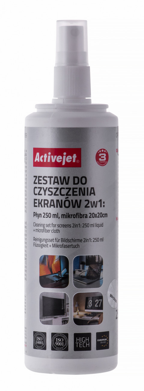 Activejet AOC-269 Zestaw do czyszczenia ekranów 2w1 250 ml., 20x20 cm - Galeria zdjęcie 4