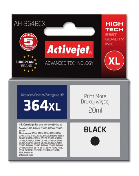 Activejet AH-364BCX Tusz do drukarki HP, Zamiennik HP 364XL CN684EE; Premium; 20 ml; czarny. - Galeria zdjęcie 1