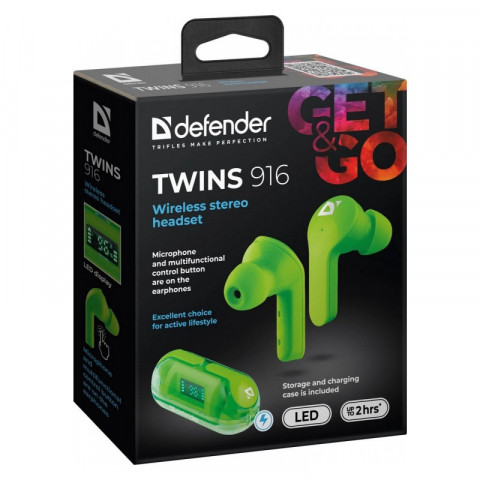 DEFENDER SŁUCHAWKI BLUETOOTH TWINS 916 ZIELONE - Galeria zdjęcie 7