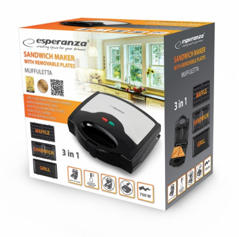 Opiekacz Esperanza EKT005 (700W Czarny/Inox) - Galeria zdjęcie 3