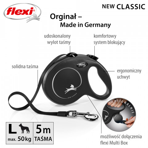 FLEXI New Classic L czarna - automatyczna smycz dla psa - 5m - Galeria zdjęcie 6