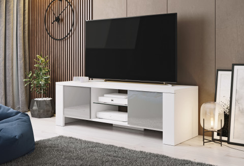 Szafka RTV WEST 42/130/42 biały/ szary połysk - Galeria zdjęcie 2