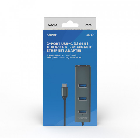 SAVIO AK-57 3-PORTOWY HUB USB-C Z ADAPTEREM RJ-45 - Galeria zdjęcie 4