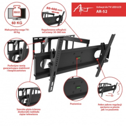 UCHWYT DO TV LCD/LED 30-70" 60KG AR-52 ART. - Galeria zdjęcie 5