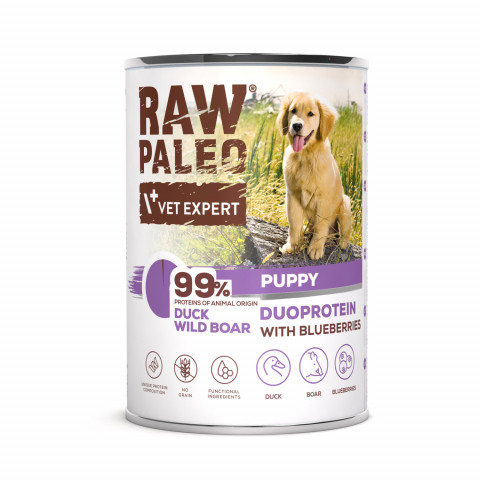 RAW PALEO Duoprotein Duck & Boar Puppy - mokra karma dla psa - 400g - Galeria zdjęcie 1