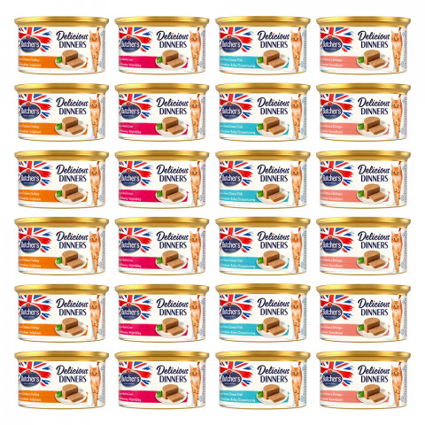 BUTCHER'S Delicious Dinners Cat MIX SMAKÓW - mokra karma dla kota w formie musu - puszka 24x85g - Galeria zdjęcie 1
