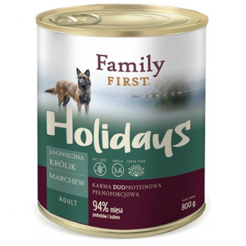 FAMILY FIRST Holidays Adult Jagnięcina, królik, marchew - mokra karma dla psa - 800g - Galeria zdjęcie 1
