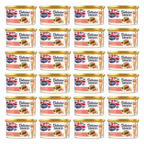 BUTCHER'S Delicious Dinners Cat - mokra karma dla kota z łososiem i krewetkami w formie musu - puszka 24x85g - Galeria zdjęcie 1