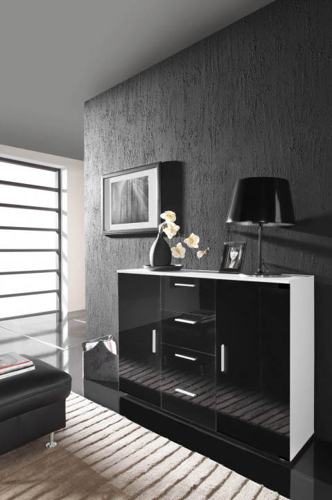 Komoda UNI biały/ czarny połysk (BLACK) - Galeria zdjęcie 1
